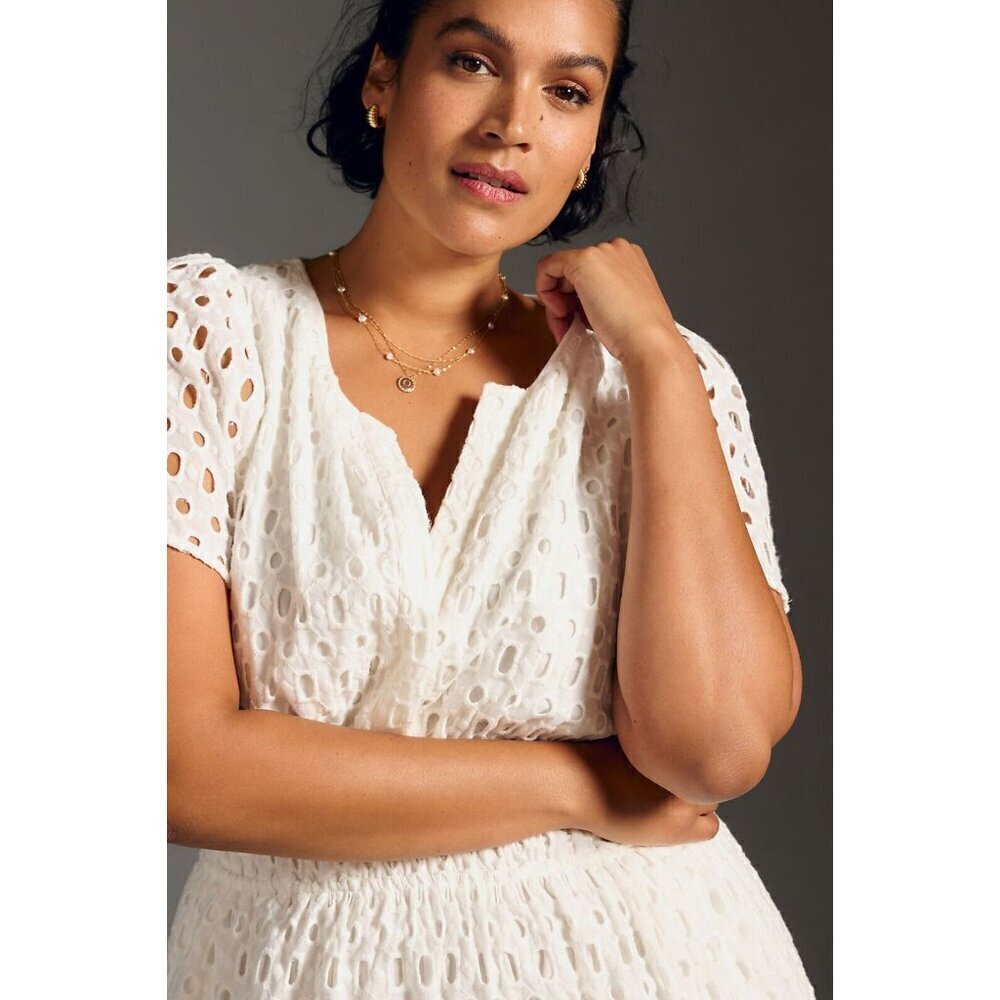 NWT Anthropologie The Somerset Mini Dress: Eyelet Edition 1X White Vacation - Picture 5 of 10